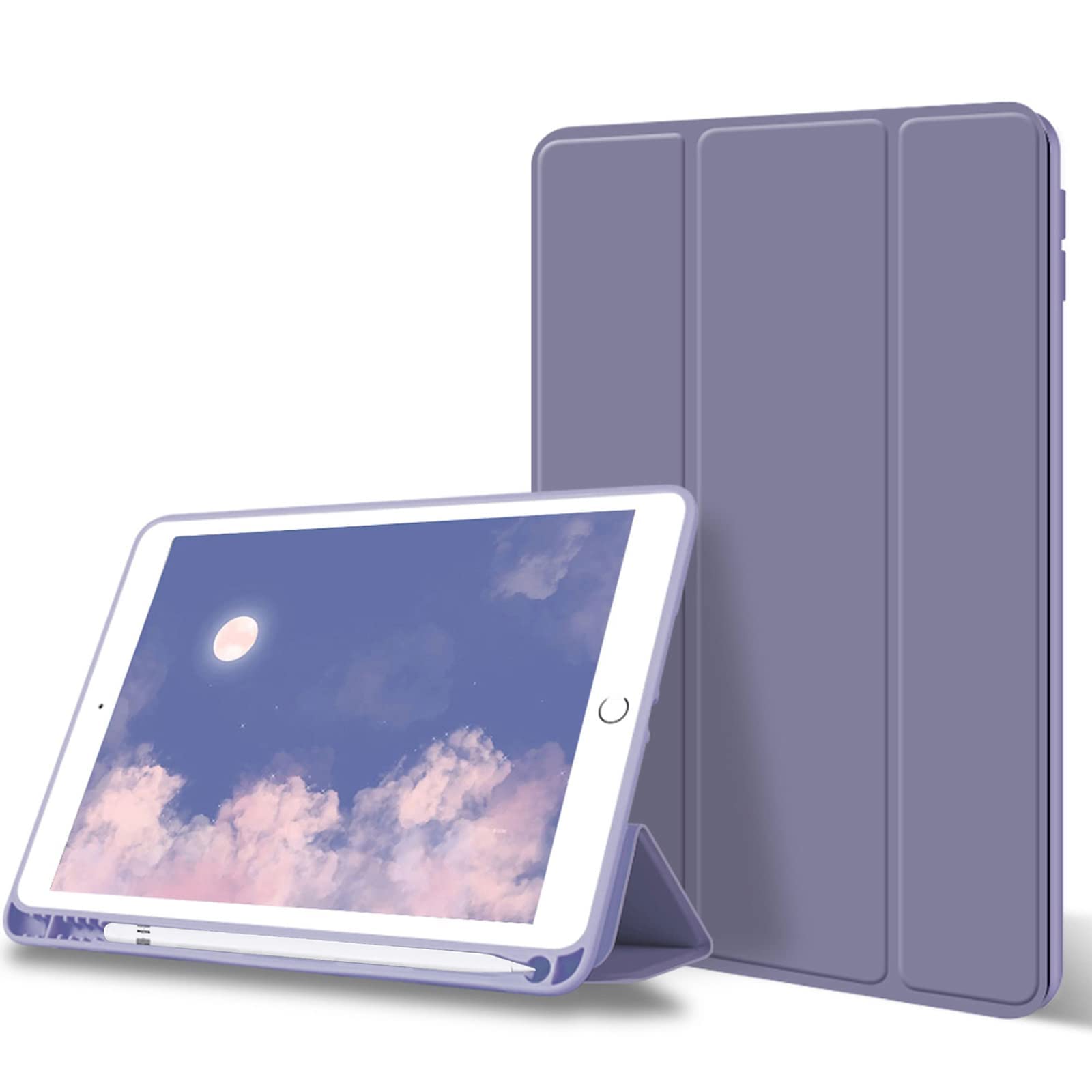 KenKe iPad 10.2 Case for iPad 9th Generation 2021/ iPad 8th Gen 2020/ iPad 7th Gen 2019, Case with Pencil Holder, Auto Sleep/Wake, Soft TPU Back Cover for iPad 10.2 inch, Purple