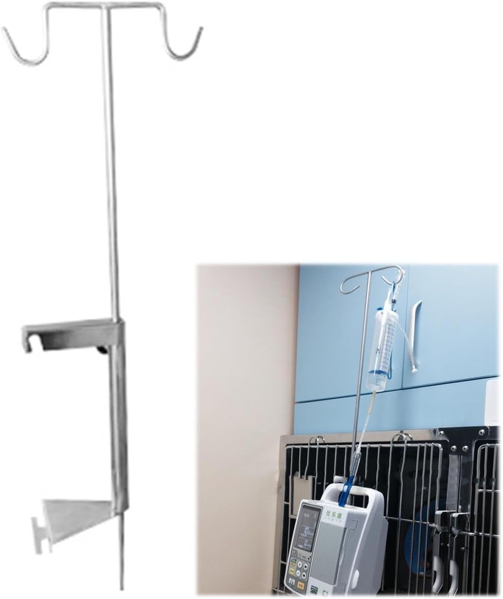 Support Cage pour Animaux de Compagnie IV Poteau avec 2 Crochets Support de Pompe à Perfusion en Acier Inoxydable Cage pour Chien IV Support d'égouttement Support de Poteau Hôpital