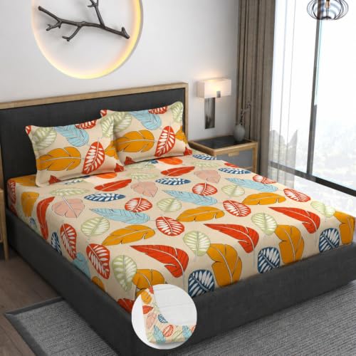 Image of Vaini Premium Heavy Cotton Elastic Fitted Bedsheets with 2 King Size Pillow Covers || Double Bed with All Around Elastic 350 (Colorfull Cordate, 72x72 Inch King Fitted)