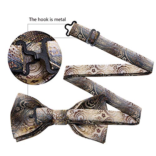 Image of Barry.Wang Paisley Striped Bow Tie for Men Silk Pre-Tied Bowtie Pocket Square Cufflinks Set Formal Wedding Party Prom