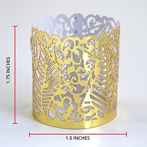 Frux Home and Yard FLAMELESS Tea Light Votive Wraps- 48 Gold Colored Laser Cut Decorative Wraps Flickering LED Battery Tealight Candles (not Included)