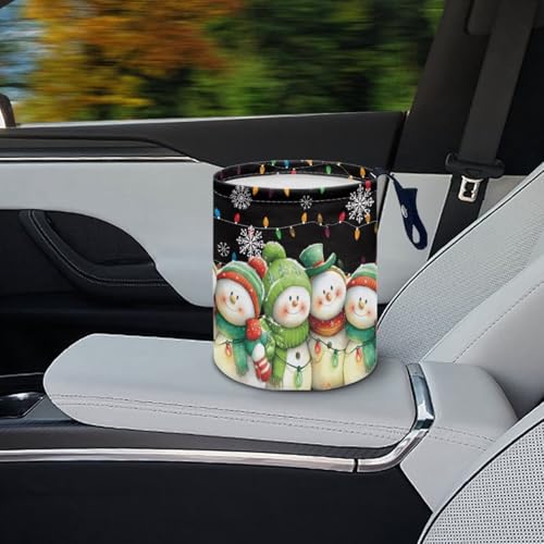 Image of Green Snowman Christmas Trash Can for Car Garbage Can for Back Seat Leak Proof with Adjustable Buttons Auto Accessories for Women Interior