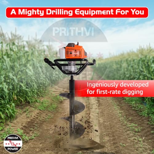 Image of Earth Auger with Powerful 68cc 2 Stroke Petrol Engine and Heavy Duty Double Spiral Planters of 8 Inch size for Digging Holes, Plantation & Fencing on Farms. FREE 2T OIL.