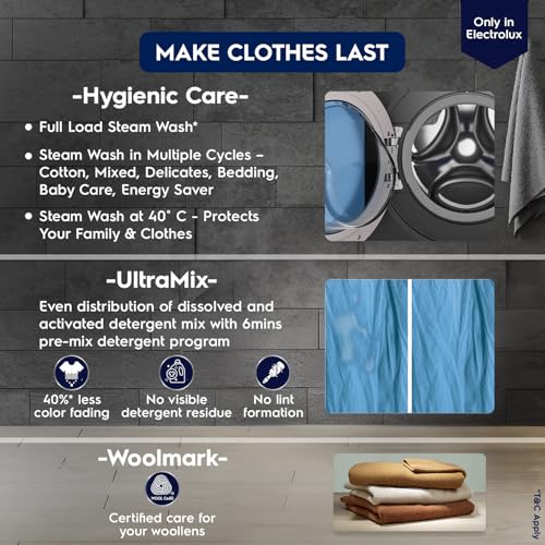 Image of Electrolux 8kg 5 Star Front Load Washing Machine, 3 Year Warranty, AutoSense Technology, Full Load Vapour Wash, Hygienic Care, Woolmark, EcoInverter Motor, UltimateCare 500, EWF8024R5SB, Dark Silver