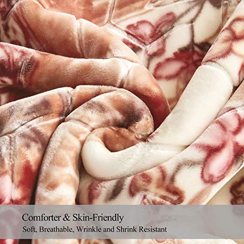 Jml 10 Pounds Heavy Plush Soft Blankets For Winter, Korean Style Mink Velvet Fleece Blanket - 2 Ply A&B Printed Raschel Red Blanket, Khaki Floral #TOP5