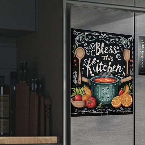 Image of Magnetic Dishwasher Cover,Bless This Kithcen Reusable Dishwasher Magnetic Cover Decorative Door Covers Panel for Home Kitcen 23 inch x 26 inch