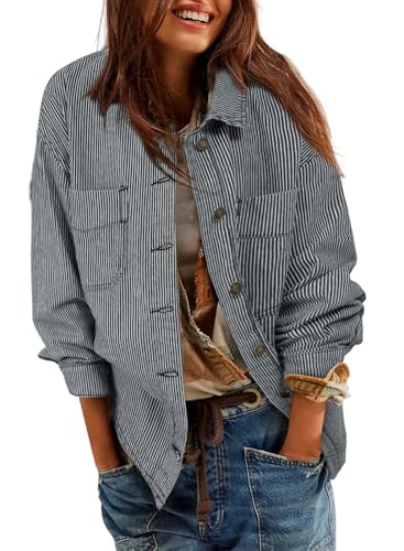 Sidefeel Women's Jean Jacket Oversized Boyfriend Button Up Long Sleeve