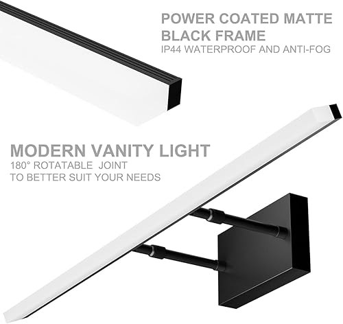 Miniatura 5 de Aipsun Lámpara de tocador negra moderna de 31.5 pulgadas, accesorios de iluminación de baño ajustables sobre espejo giratorio 5500K