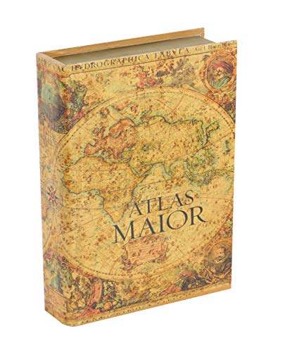 Deco 79 Wood Faux Book Box With World Map Cover, Set Of 3 15", 12", 9"H, Brown #TOP5