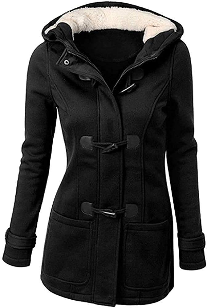 Shangsrs Women's Black Duffle Wool Coat Trench Winter Casual Hooded Outerwear Vintage Warm Jacket Plus Sizes Overcoat (, 3XL)