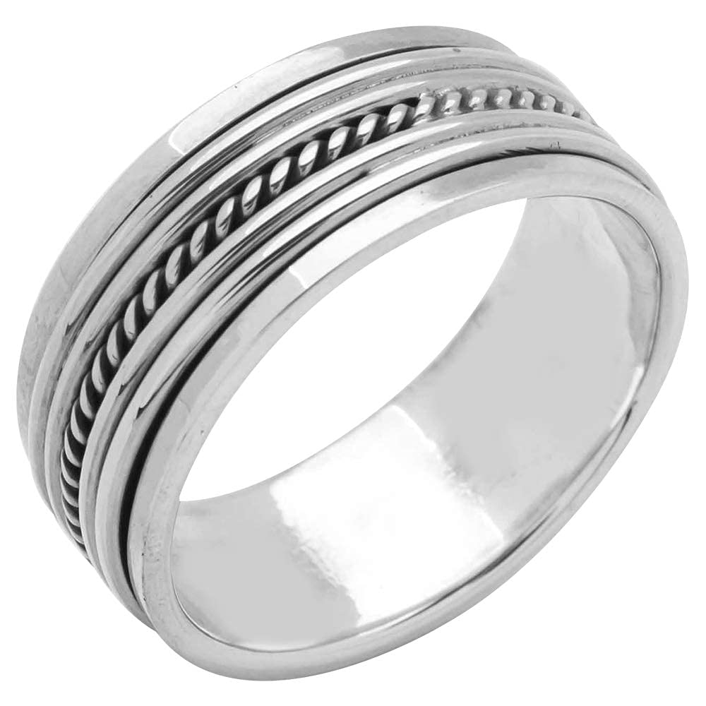 Treasure Bay 8mm bande hommes femmes Spinner bague en argent tressé Design Spinning Fidget anneau anneau de soulagement du Stress Size Z