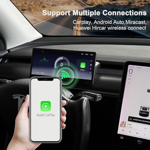 Image of Tlyard 8.9 inch Heads Up Display for Tesla Model Y 2020-2024 Model 3 2017-2023, 2.5D HD Thin CarPlay & Android Auto OTA Updates, No Block AC Vent Sync Autopilot Data with Front Camera