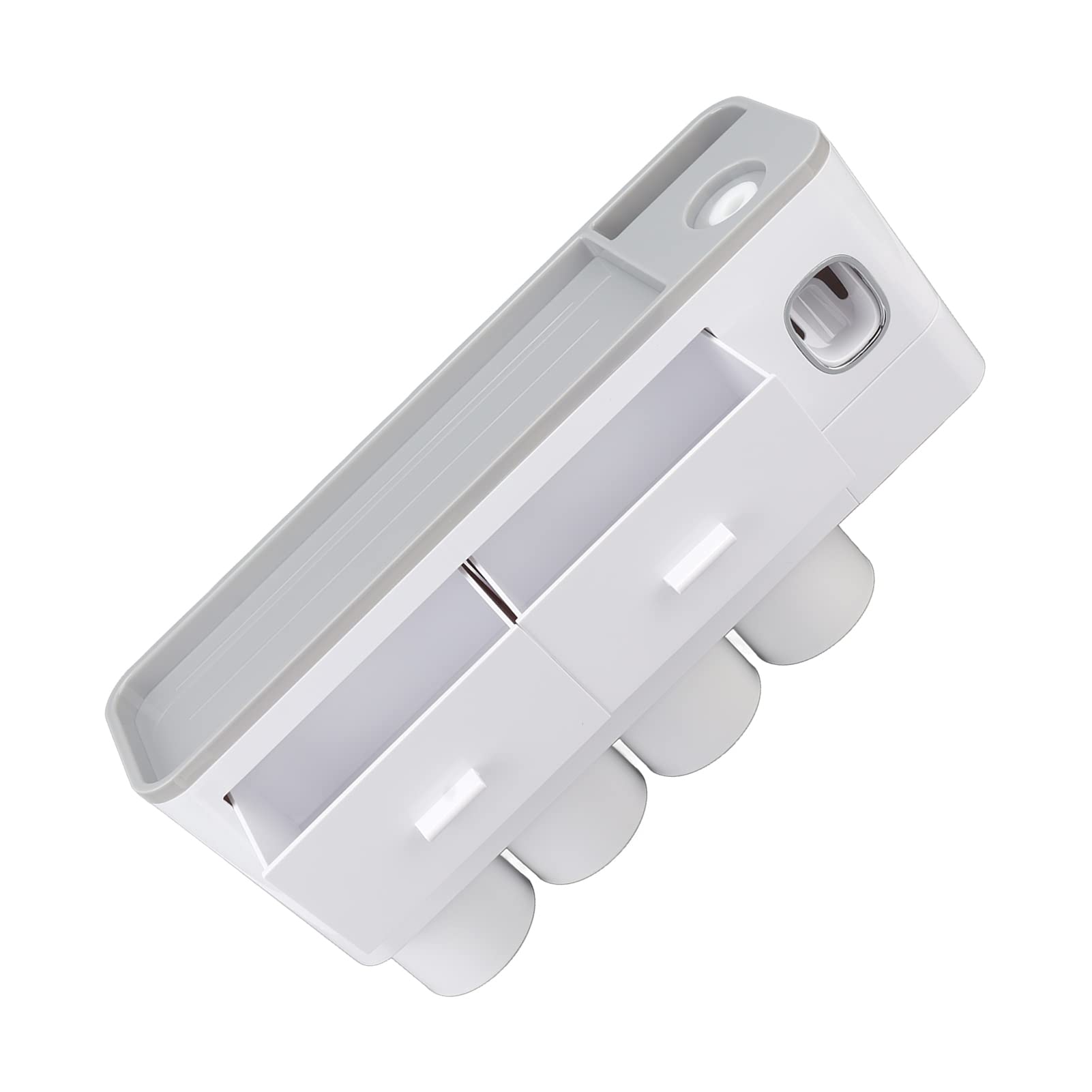 Porta Spazzolino da Parete, Kit Spremi Dentifricio in Materiale PP ABS Antipolvere con 4 Tazze Invertite per Famiglie e Bambini (Quattro tazze, grigio)