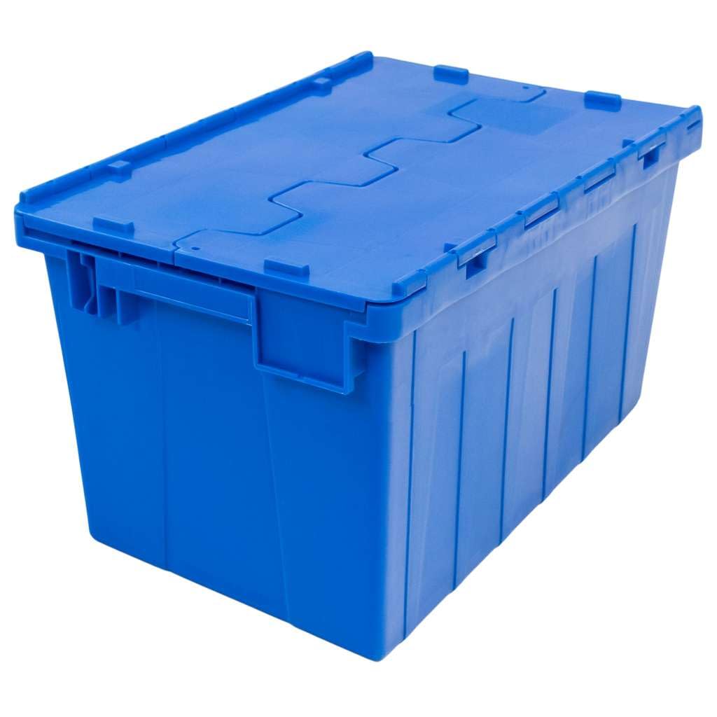 MEGA-M Pojemnik Kurierski Transportowy Gniazdowy 60 × 40 × 36 cm | Zamykany z Pokrywą, Nośność 20 kg, Sztaplowany, Plastikowy, Niebieski