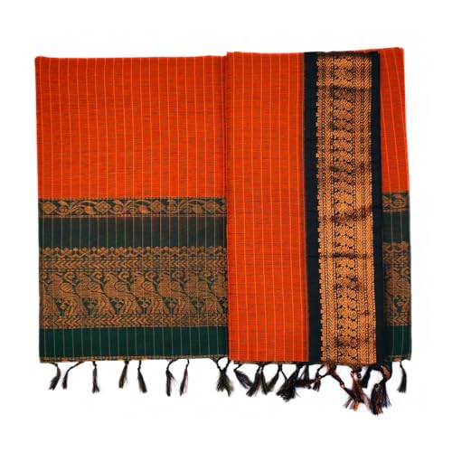 Image of Pure Kalyani Cotton Saree | Zari Border & Blouse Piece - Lata Gadwal Design | Traditional Saree
