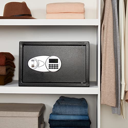 Image of Amazon Basics Steel Security Safe and Lock Box with Digital Keypad, Easy to Use, Removable Shelf, Secure Cash, Jewelry, Documents, Black, 1.2 Cubic Feet, 16.9-x-14.6-x-10.6-inches (WxDxH)