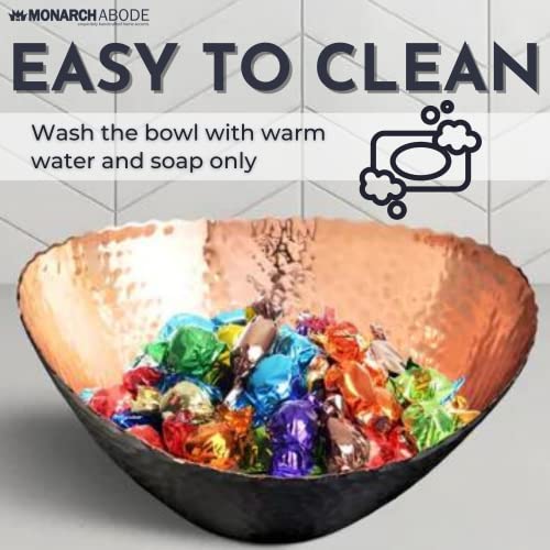 Monarch Abode 30604 Steel Hand Hammered Metal Decorative Bowl, Modern Centerpiece Fruit Bowl For Kitchen Counter, 7.5 Inch, White And Copper Finish #TOP4