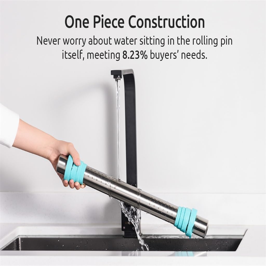 Adjustable Rolling Pin for Dough Pastry Cookies Kitchen Roller Stainless Steel with Thickness Rings 4 Levels