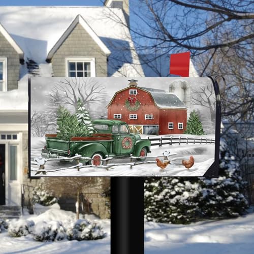 Image of Briarwood Lane Winter Mailbox Cover - Oversized - Christmas on the Farm Oversized for Christmas Mailbox Cover