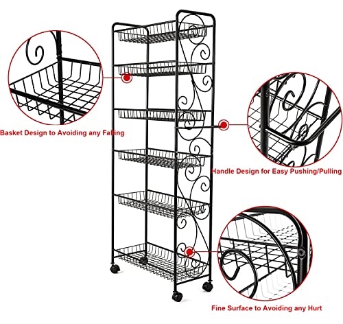Hlc 6 Tier Freestanding Metal Bathroom Kitchen Storage Shelf Rack With Wheels Black #TOP3