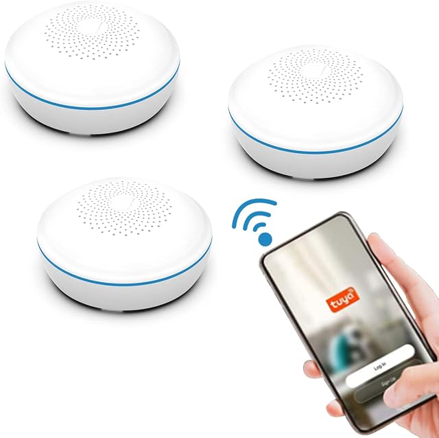 WiFi Water Sensor Alarm, TUYA APP Remote Monitoring Leakage Water Detector for Kitchen Bathroom Basement (Battery Included) GS156 3 Pack
