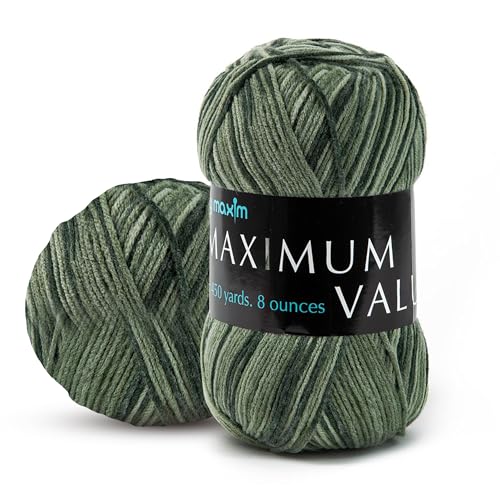 Image of Mary Maxim Maximum Value Acrylic Yarn for Crocheting and Knitting, Soft Worsted Weight Yarn 4, Ideal for Blankets, Sweaters, Hats, and Scarves, 8 oz Skein (474 Yds), Ombre Green
