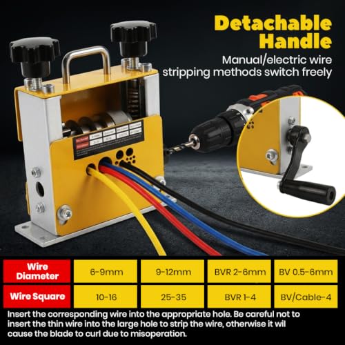 Image of Serplex 11-IN-1 Manual Wire Stripping Machine for 1.5-25mm Cables, 11-hole Hand Crank Copper & Aluminum Wire Stripper Aluminum Alloy Cable Recycling Tool Kit for Scrap Processing, Electrical Work