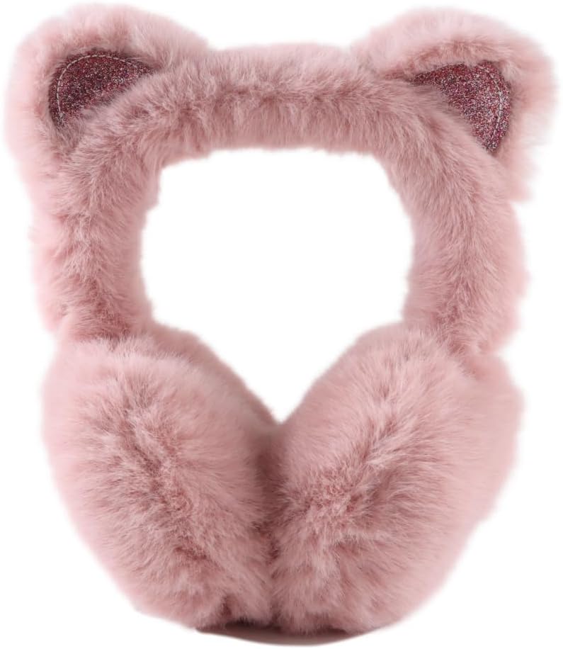 Peecabe Winter Kids Earmuffs Warm Girl Ear Muffs For Toddler Kid Children Earmuff with Cat Ears Girls Ear Warmer (Pink)
