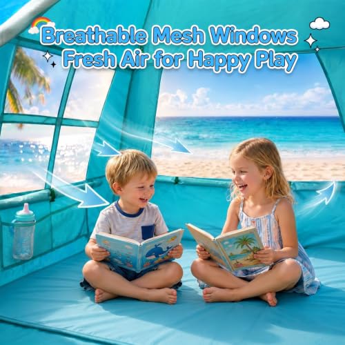 Image of WhiteFang Baby Beach Tent,UPF 50+ Kids Sun Shelter with Tunnel Port
