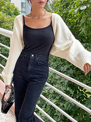 Verdusa Women's Casual Long Sleeve Open Front Crop Sweater Cardigan Bolero Shrug Cream White L #TOP3