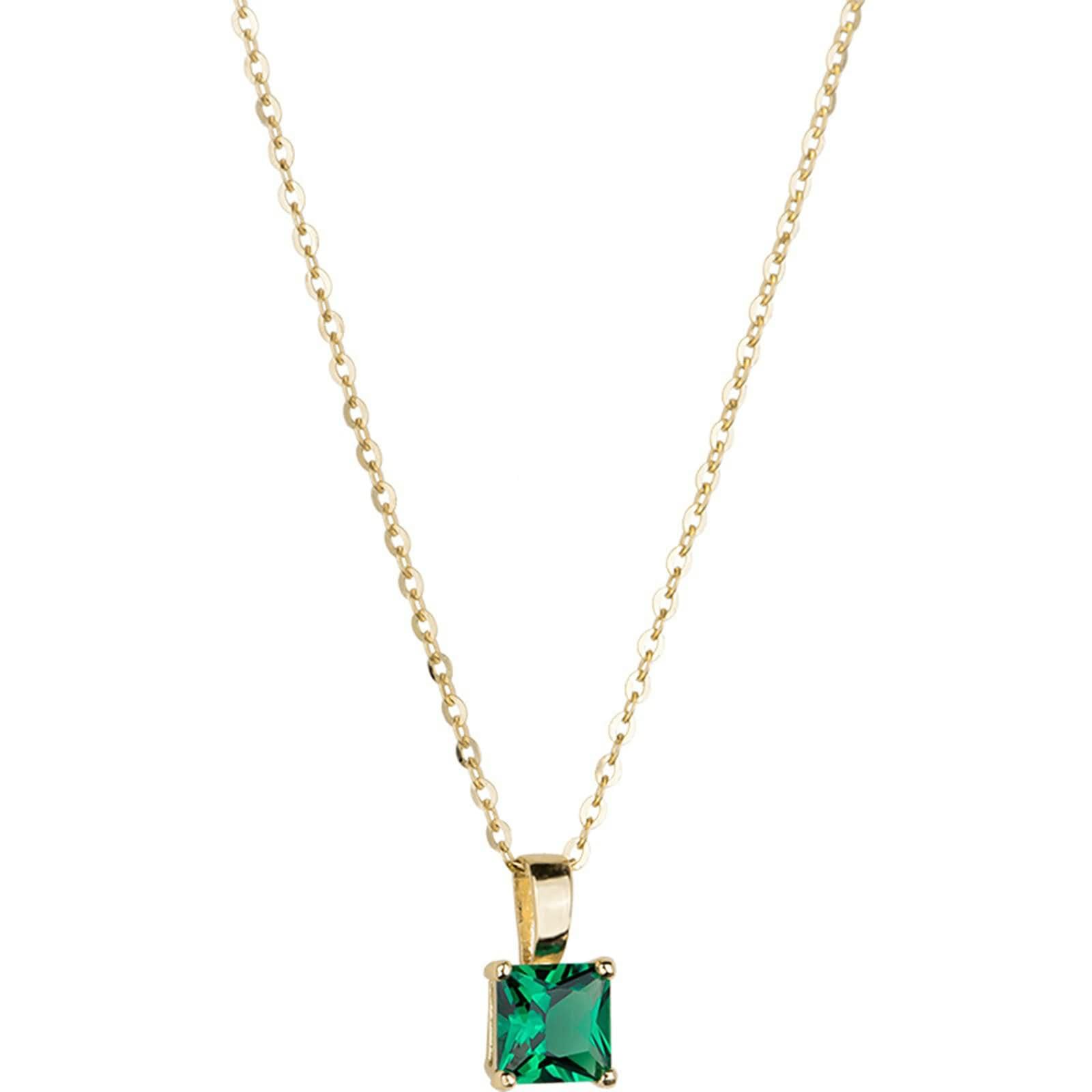 Ciondoli Collane Giallo Oro Donna,Catenina Collana Oro Giallo 9k (375) Donna Quadrato con Zirconia Cubica Donna Collana Catene Giallo Oro
