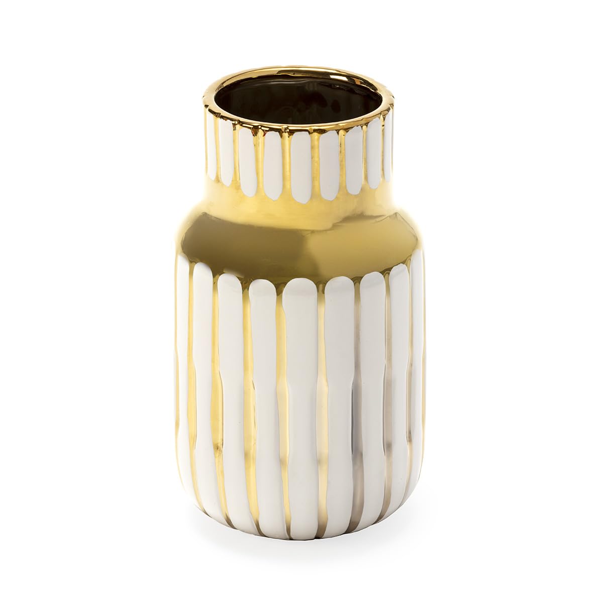 Vase blanc et doré en céramique 14x25 cm idéal pour un salon lumineux