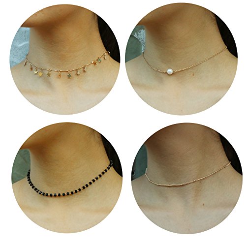 Gold Star Pearl Choker Necklace -4 Pieces Set Dainty Pendant Handmade Necklace for Women Girls … … … …