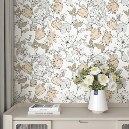 EPPKILY Beige/Grey Magnolia Wallpaper