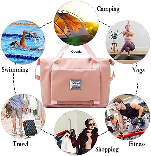 Image of Large Capacity Folding Travel Bag, Travel Lightweight Waterproof Carry on Luggage Bags with Fixed Strap, Dry and Wet Separation Foldable Travel Duffel Bag(Multicolor)