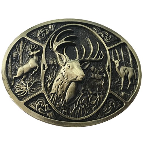 PANCY Hunter Deer Hunting Western Woods Buck Southern Antler Head Belt Buckle