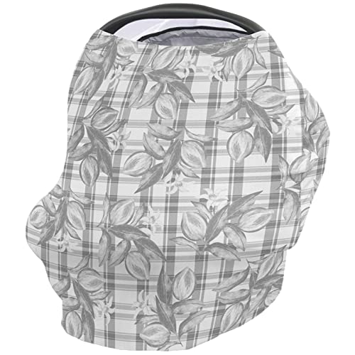 Nursing Cover for Breastfeeding Scarf, Lemon Black White Baby Car Covers Super Soft Multi Use for Canopy Shopping Cart Cover Blanket Stroller Cover