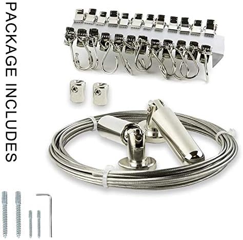 Rope Tension Set for Curtains, Curtain Drape Wire Rod Set with 24 Curtain Clips, Curtain Rope Line Kit for Shower Curtains, 5 M