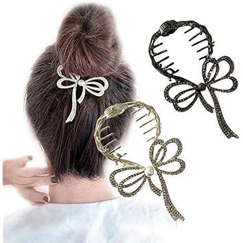 Ypkia Hair Bow Hair Clip Rhinestone Hair Clips Metal Hair Bows Clip with Pearls Ponytail Hair Clips for Women and Women Cover