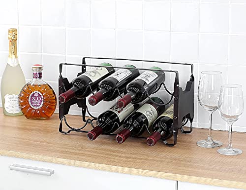 Autree 2 Tier Wine Racks Countertop, Stackable Wine Racks, Standing Bottles Holder Organizers, Wine Storage Racks Kitchen Pantry Cabinet, Hold 8 Bottles, Black