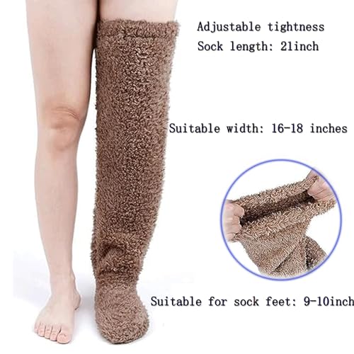 Fuzzy Socks for Women, Cozy Over The Knee Sleeping Socks, Teddy Leg Plush Warmth Long Slipper Stockings (2PC)4