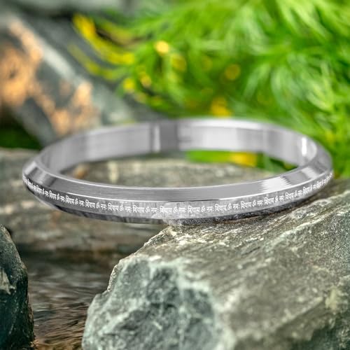 Image of Mesmerize Om Namah Shivay Bracelet for Men, Stainless Steel Spiritual Kada, Waterproof and Hypoallergenic Hindu Religious Jewelry, 6 months warranty.