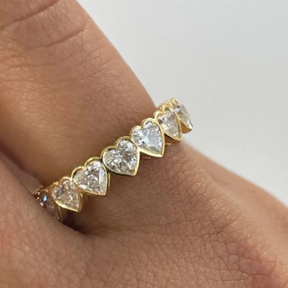 2 Ct Heart Cut Bezel Set Classic Diamond Engagement Ring 14K Yellow Gold Plated Full Eternity Proposal Band Valentine Love Ring 925 Silver Handmade Anniversary Ring Gift For Women