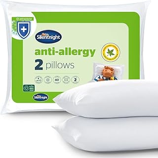 Silentnight Anti-Allergy Pillows 2 Pack – Soft Medium Support Anti Bacterial, Bed Hotel Pillows for Back, Stomach and Side Sleepers, White