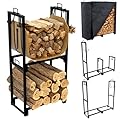 EmberCrest 4Ft Heavy Duty Firewood Rack Outdoor, 3 Level Adjustable Length Wood Rack Indoor with Firewood Holder Cover & Log Holder Carrier, Weather Resistant Wood Stacker Storage for Patio Fireplace