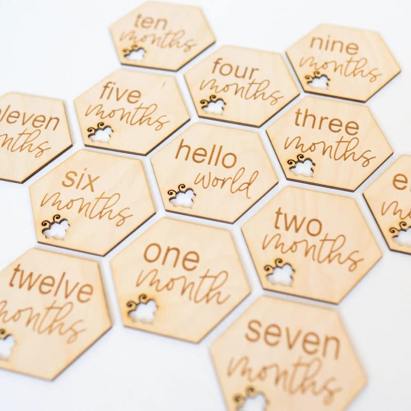 Cliths Set of 13 pcs Wooden Bee Themed Baby Monthly Milestone Cards, Etched Wooden Baby Milestone Cards, Baby Announcement, Newborn Photo Prop, Baby Milestone Blocks(Bag not Include)-image-6