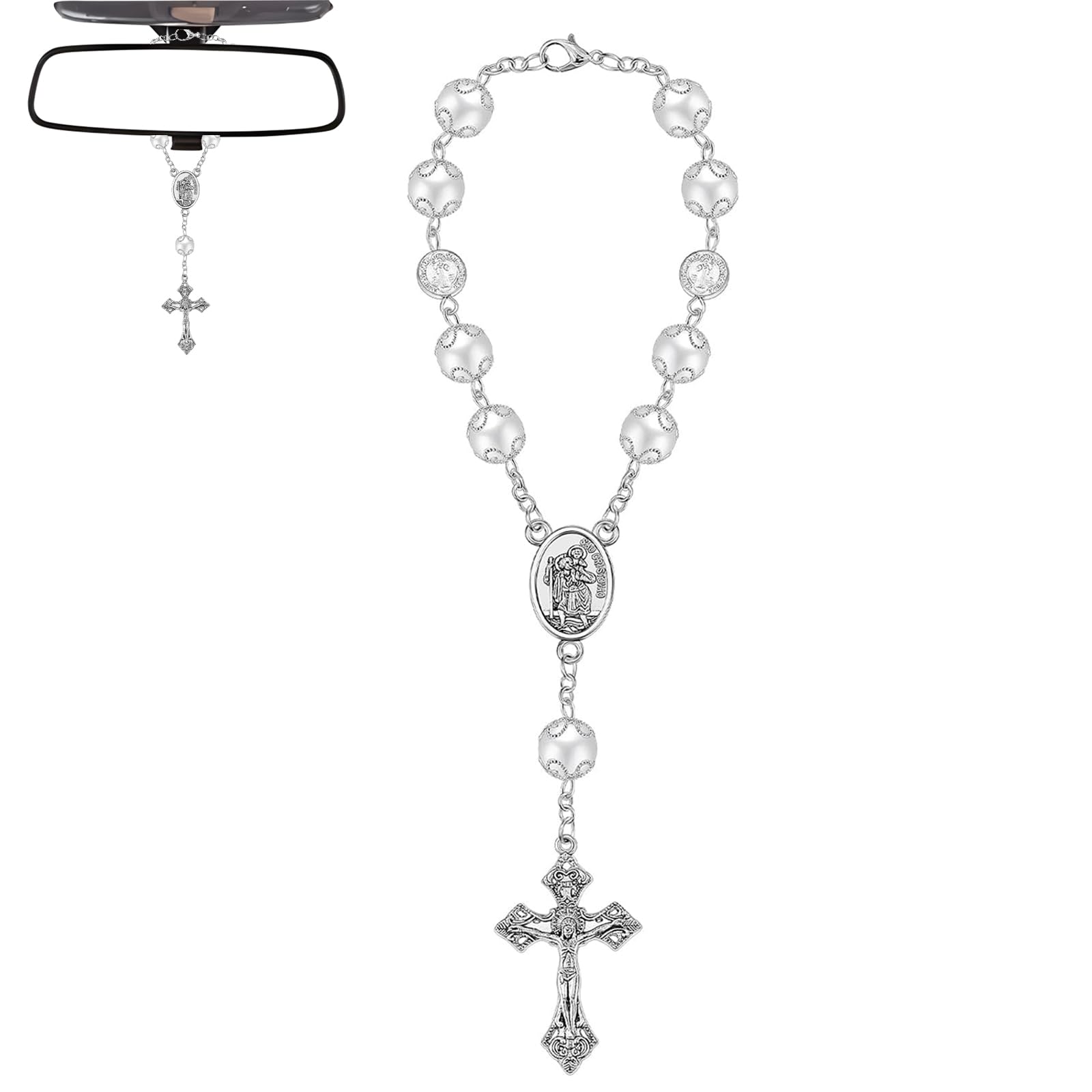 Mrltau Rosenkranz Christophorus Glücksbringer und Autoanhänger für Spiegel