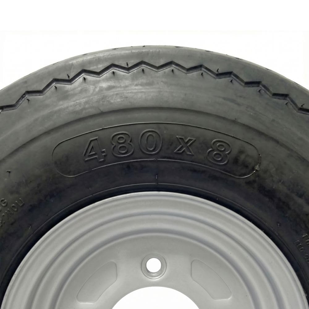 Roue complète 480x8 8" - 4 Trous - Entraxe 115mm - Déport 0 - Pour remorque - 8 pouces - Largeur 4,8 pouces - Indice de vitesse N 140km/h - Indice de charge 62 (265kg)