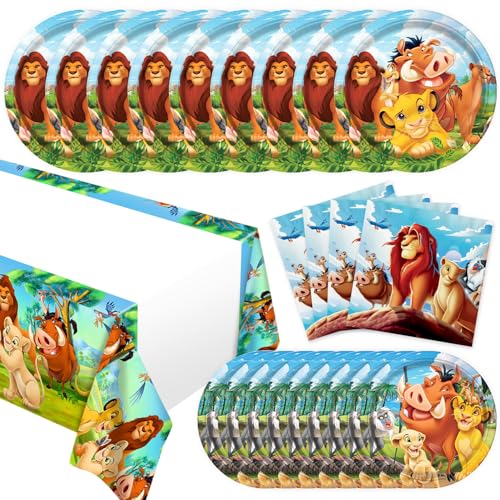 CHAMPBULL 41Packs Lion-Kings Birthday Decorations Include 20 Plates 20 Napkins and 1 Tablecover for Birthday Party Supplies (Demon)