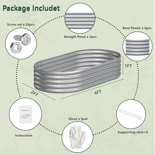 Image of Galvanized Raised Garden Bed Outdoor, 4x2x1ft(2Pack) Metal Heavy Duty Planter Boxes for Gardening, Easy Assemble Bottomless Small Oval Plant Container Kit for Vegetable, Flower, Fruit, Silver